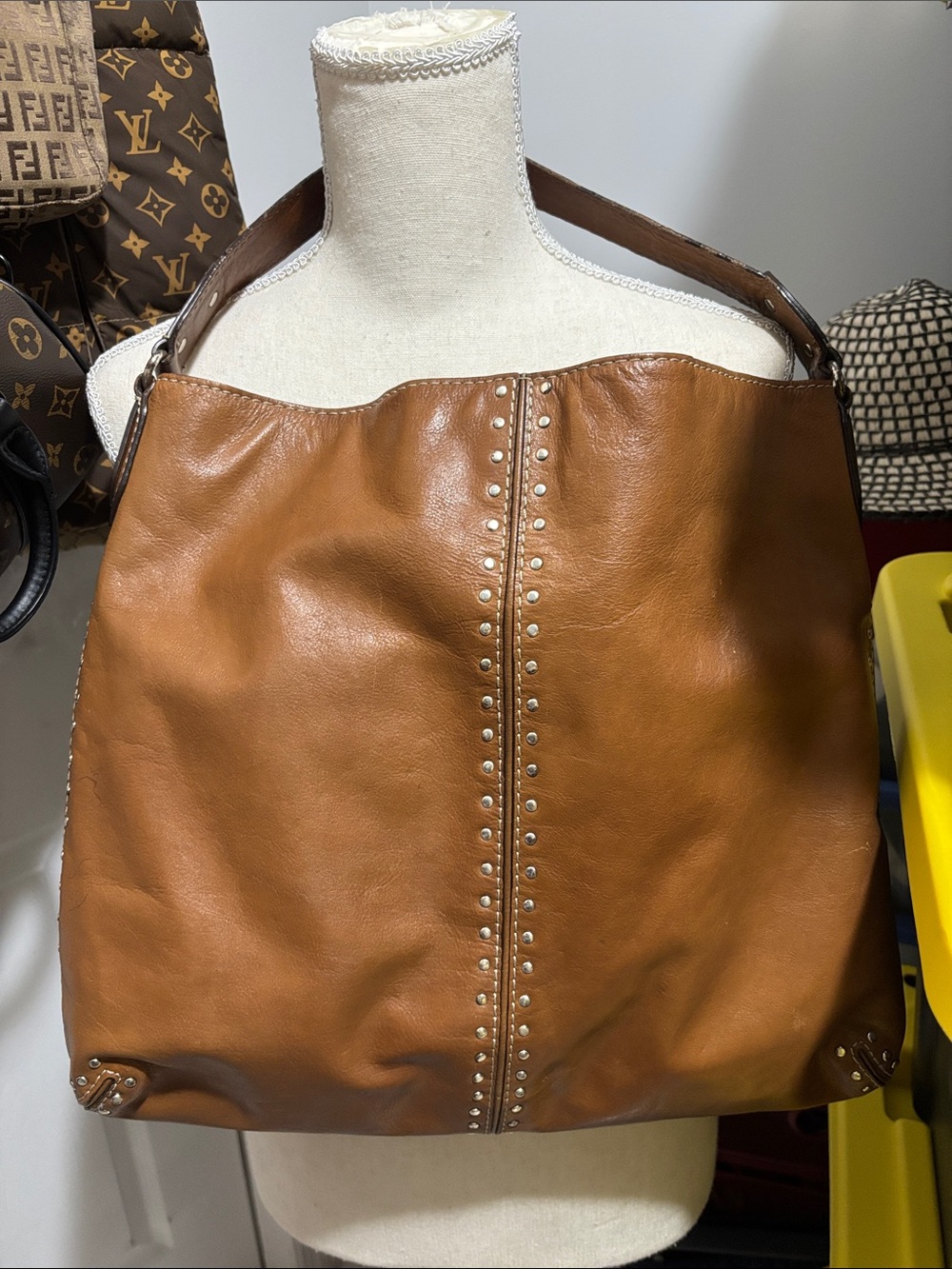 Michael Kors Tan Leather Shoulder Hobo with Center Stud Row